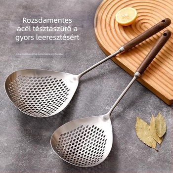 316 rozsdamentes acél, élelmiszer-minőségű szűrőkanál fa nyéllel