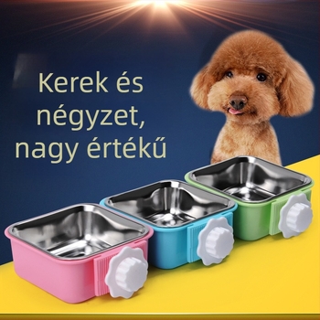 Függő etetőtál háziállatoknak - műanyag és rozsdamentes acél, macskáknak és kutyáknak