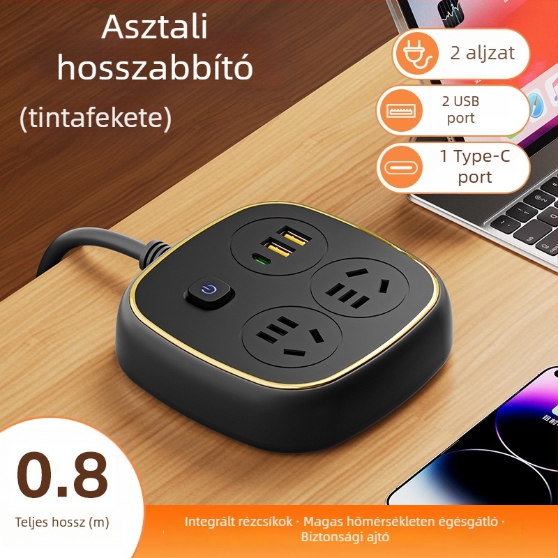Tiszta rézből készült túlfeszültségvédett USB-s hosszabbító, multifunkcionális otthonra és kollégiumba