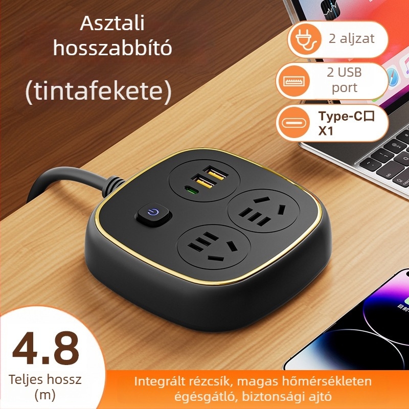 Tiszta rézből készült túlfeszültségvédett USB-s hosszabbító, multifunkcionális otthonra és kollégiumba