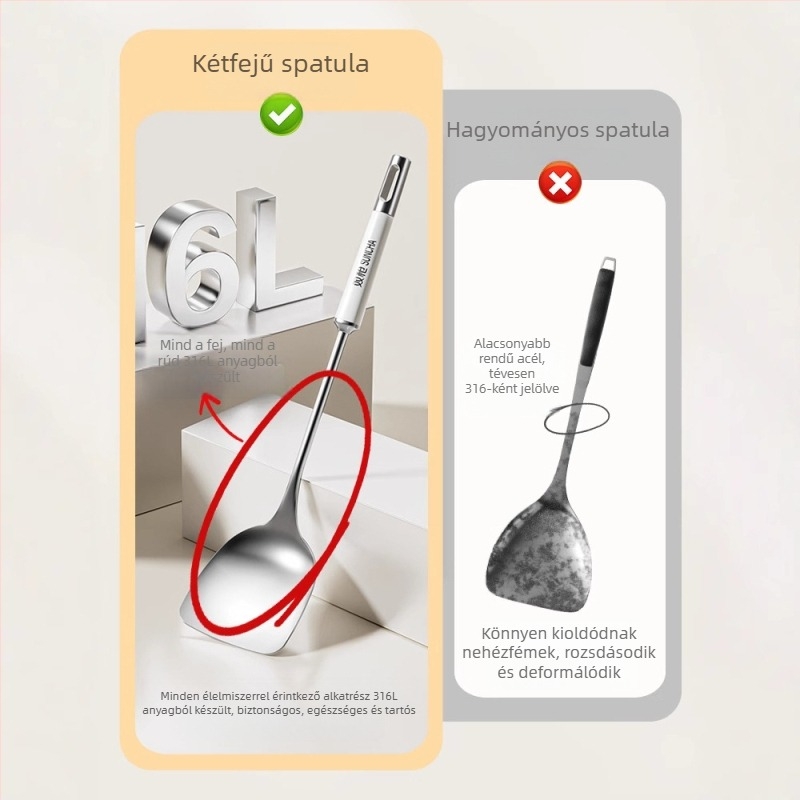316L rozsdamentes acélból készült vastagított konyhai eszközök készlet: spatula, szűrőedény, leveskanál és serpenyőkanál