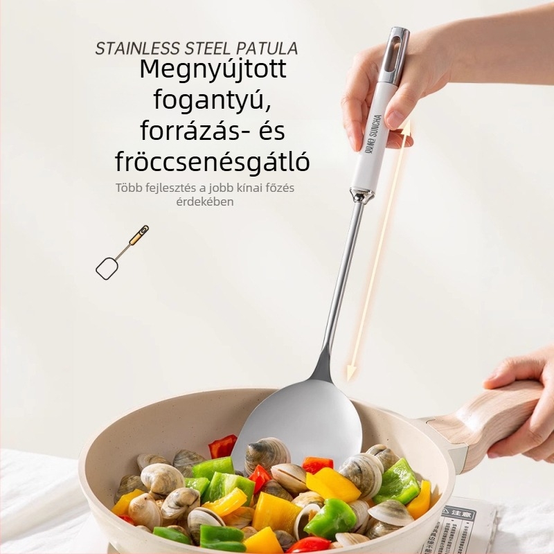 316L rozsdamentes acélból készült vastagított konyhai eszközök készlet: spatula, szűrőedény, leveskanál és serpenyőkanál