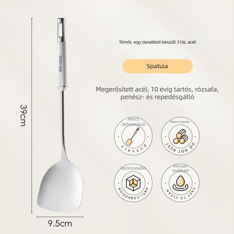 316L rozsdamentes acélból készült vastagított konyhai eszközök készlet: spatula, szűrőedény, leveskanál és serpenyőkanál