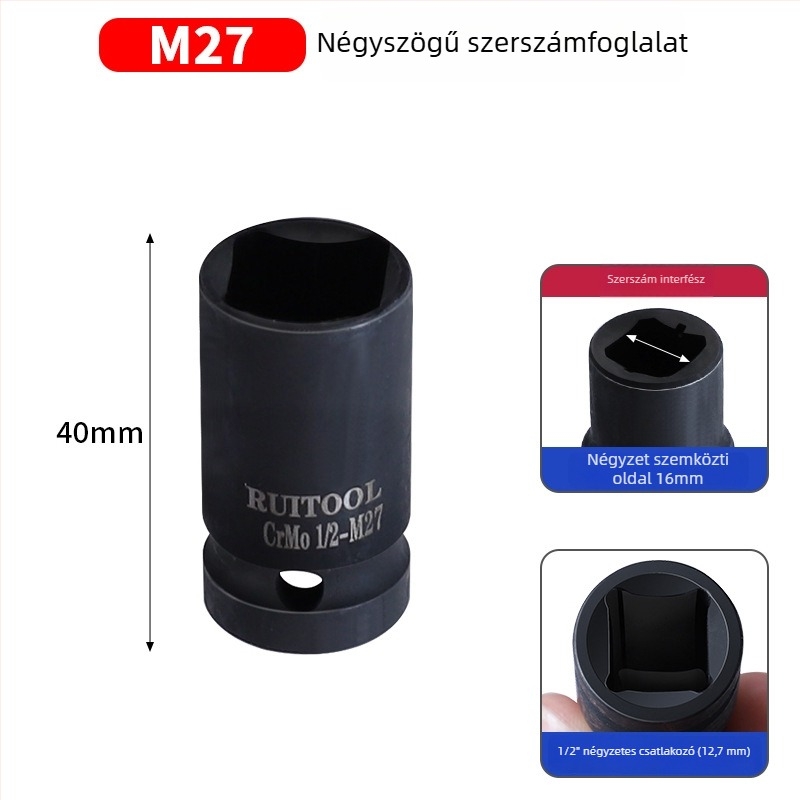 1/2 hüvelykes pneumatikus csavarbehajtó négyzetes foglalat belső négyzetes nyílással