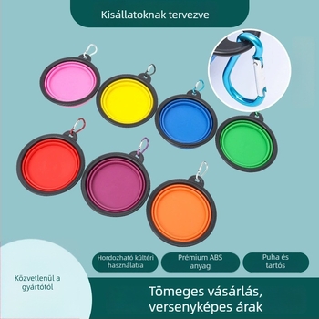 Összecsukható kisállat-tál zárható fedéllel utazáshoz, hordozható szilikonból készült kutya ivó- és etetőtál, kiömlés elleni kialakítás