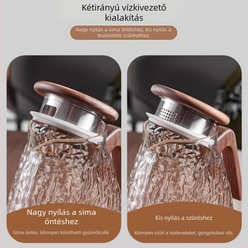 Diófa sík fedél kétirányú vízszűrővel hideg víz kancsóhoz — 304 rozsdamentes acél, beépített szilikon gyűrű