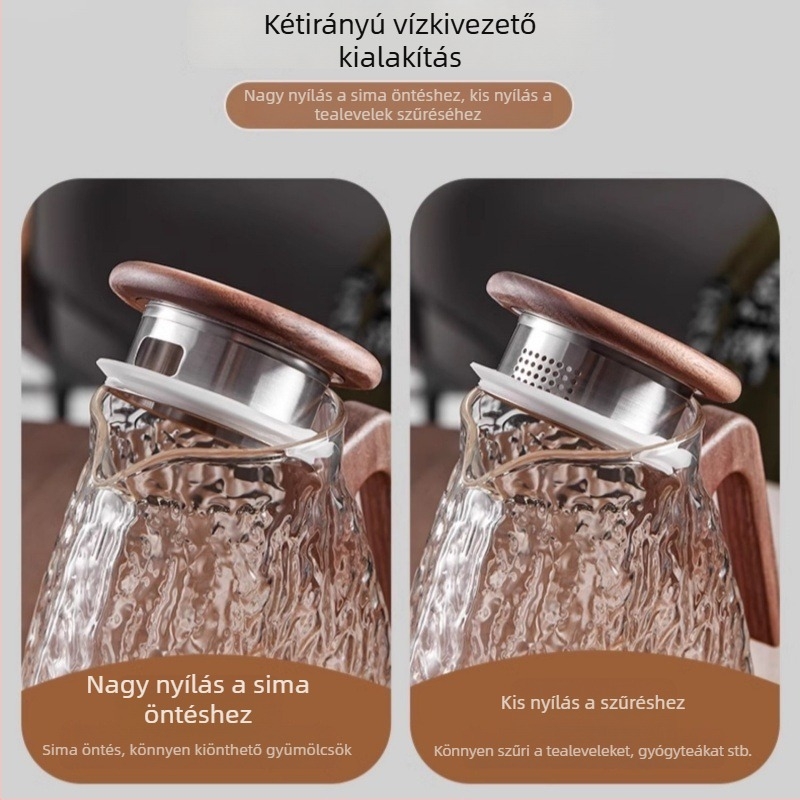 Diófa sík fedél kétirányú vízszűrővel hideg víz kancsóhoz — 304 rozsdamentes acél, beépített szilikon gyűrű