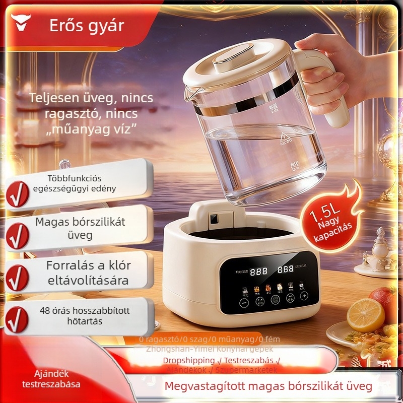 Teljes üvegű bébi tejmelegítő, multifunkcionális kanna, szigetelt teafőző, vastagított változat, ragasztó nélküli, eredeti termék