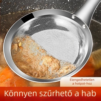304 rozsdamentes acél habosító kanál sűrű hálóval, integrált teafilterrel és zsírelválasztó funkcióval, háztartási használatra