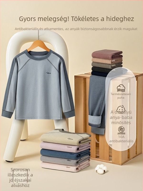 Gyermekek melegítő szett őszi-téli időszakra, patchwork mintával, uniszex, kerek nyakú felső és nadrág