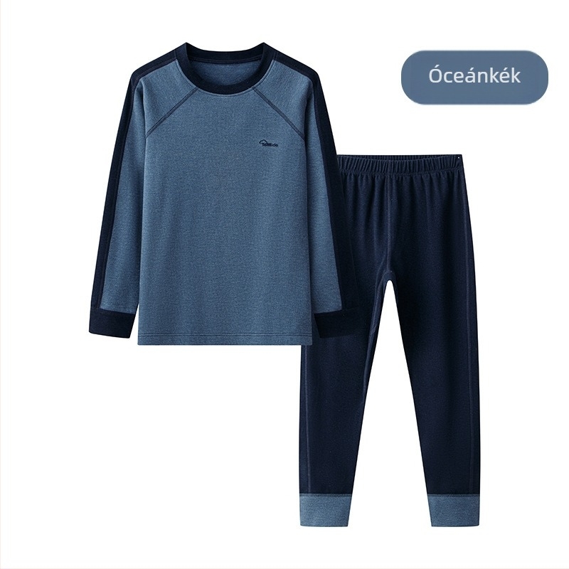 Gyermekek melegítő szett őszi-téli időszakra, patchwork mintával, uniszex, kerek nyakú felső és nadrág