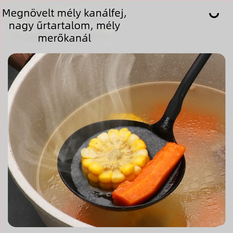 Vas wok spatula és lyukas kanál hosszú fa nyéllel – főzőeszközök készlet