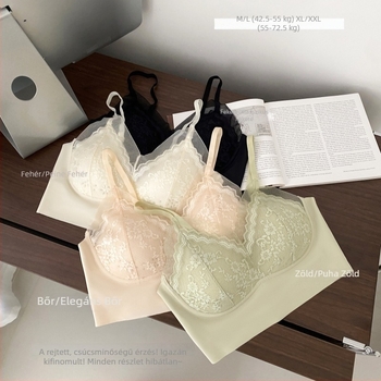 Varrás nélküli vékony bralette, gyönyörű hátsó résszel, francia gyöngyházhatású csipke szegéllyel, lélegző, merevítő nélküli