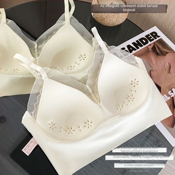 Varrás nélküli vékony bralette, gyönyörű hátsó résszel, francia gyöngyházhatású csipke szegéllyel, lélegző, merevítő nélküli
