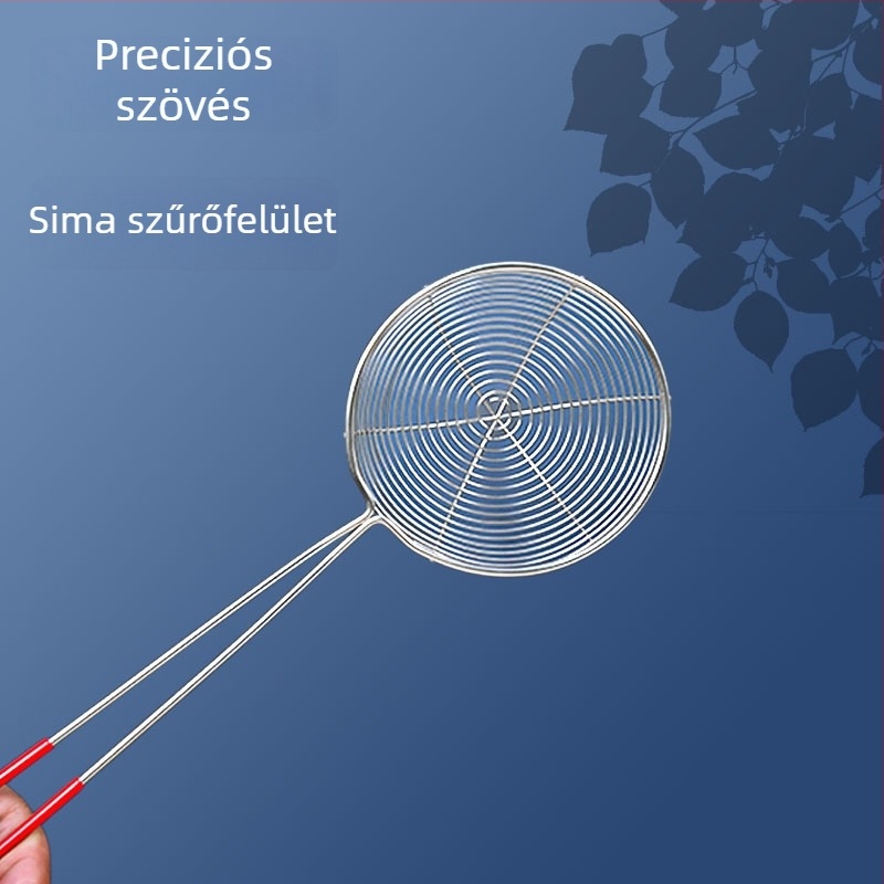 Rozsdamentes acél gyöngyszűrőkanál piros nyelekkel, mély hálószűrő forró pothoz és bubble tea-hez