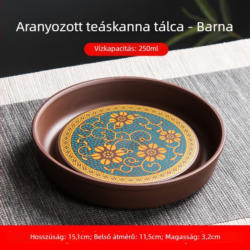 Yixing Purple Sand teáskanna párna és tálca aranyozott tartóval, hőszigetelő alap száraz áztatáshoz