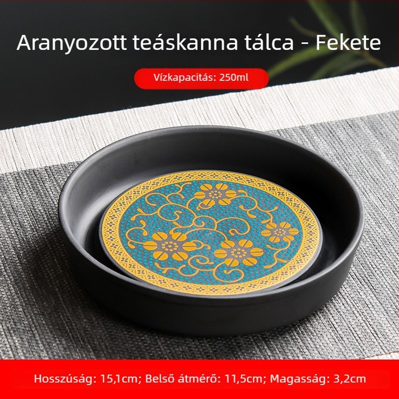 Yixing Purple Sand teáskanna párna és tálca aranyozott tartóval, hőszigetelő alap száraz áztatáshoz