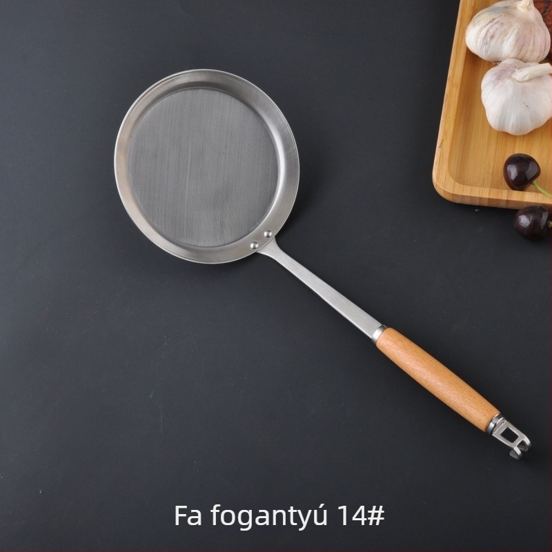 304 rozsdamentes acél habeltávolító kanál olajszűrő hálóval és zsírszétválasztóval, égésgátló fogantyú