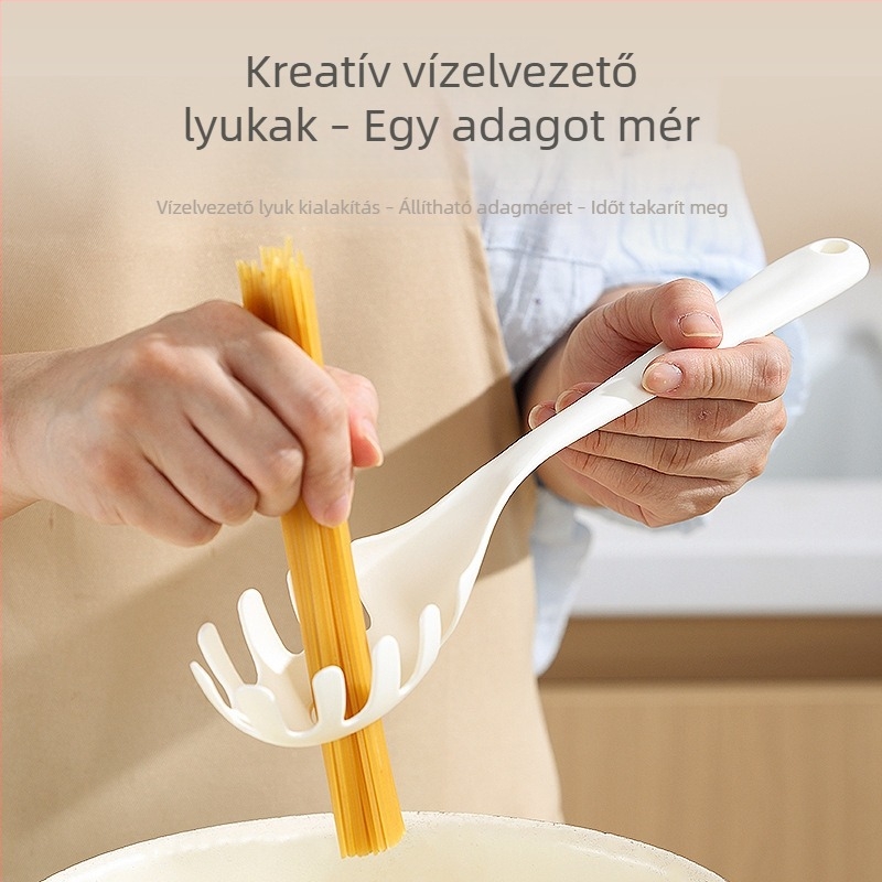 Japán stílusú tészta kanál hosszú nyéllel, egy darabból készülő műanyag konyhai eszköz, többfunkciós spagetti kanál és szűrő