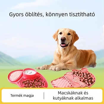 Szilikonból készült nyalópad, szívókoronggal, lassú etetésre és kutyatál