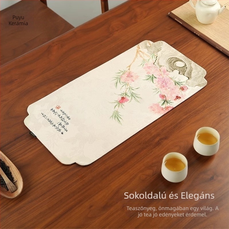 Zen ihletésű kínai retro teaceremónia készlet: tea mat, asztalterítő futó, hőszigetelő teáskanna alátét és teaceremónia kiegészítők