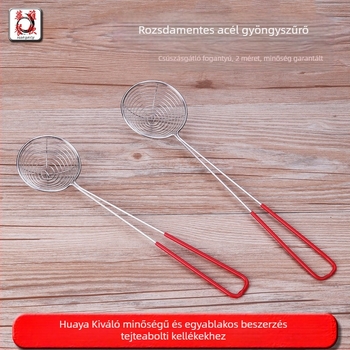 Gyöngyház mintázatú szűrő vörös fogantyúval, rozsdamentes acélból, mély, kis merítő forró fazékhoz, konyhai és tej-tea boltokhoz