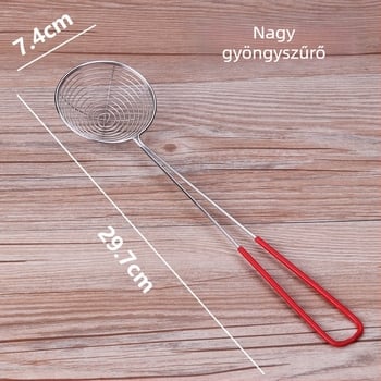 Gyöngyház mintázatú szűrő vörös fogantyúval, rozsdamentes acélból, mély, kis merítő forró fazékhoz, konyhai és tej-tea boltokhoz