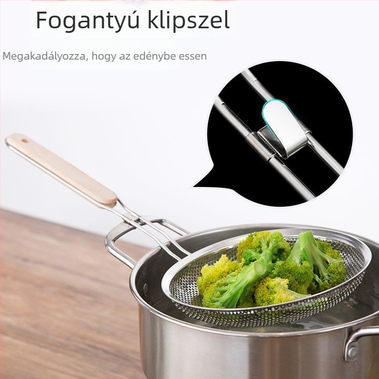 Nagy rozsdamentes acél szűrőkanál forró fazékhoz és sütéshez, vastag, mély szűrő