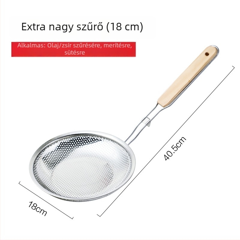 Nagy rozsdamentes acél szűrőkanál forró fazékhoz és sütéshez, vastag, mély szűrő