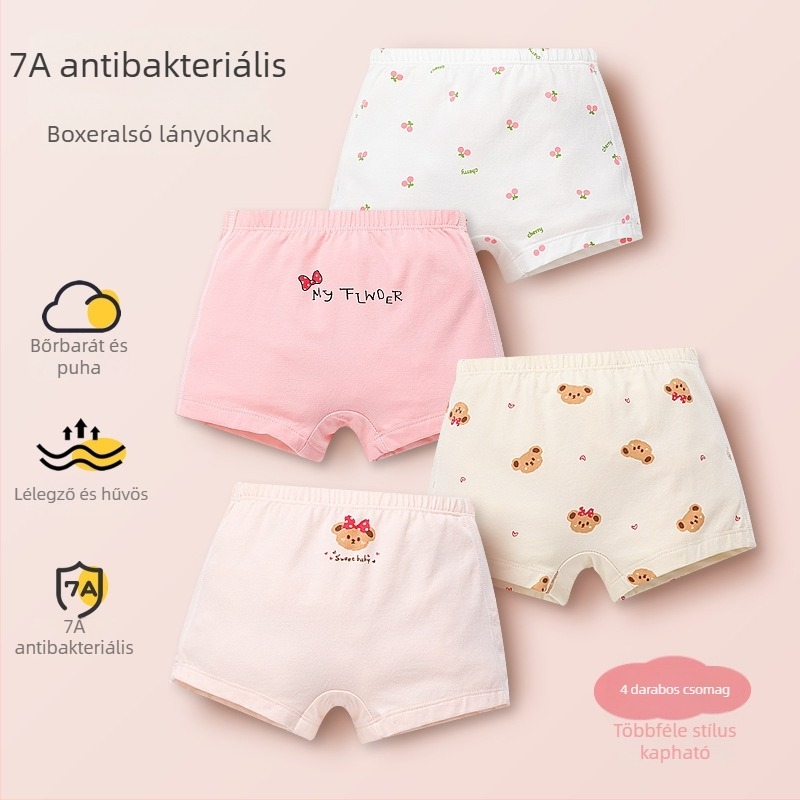 Lányoknak szánt boxeralsó, 95% pamut, A osztály, antibakteriális, 3–8 éveseknek, egész évben