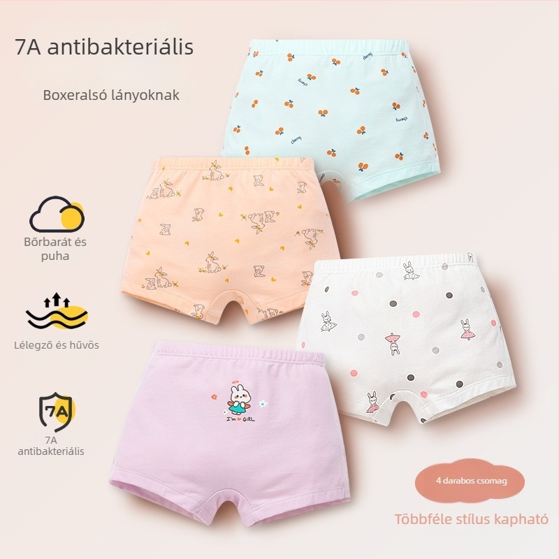 Lányoknak szánt boxeralsó, 95% pamut, A osztály, antibakteriális, 3–8 éveseknek, egész évben