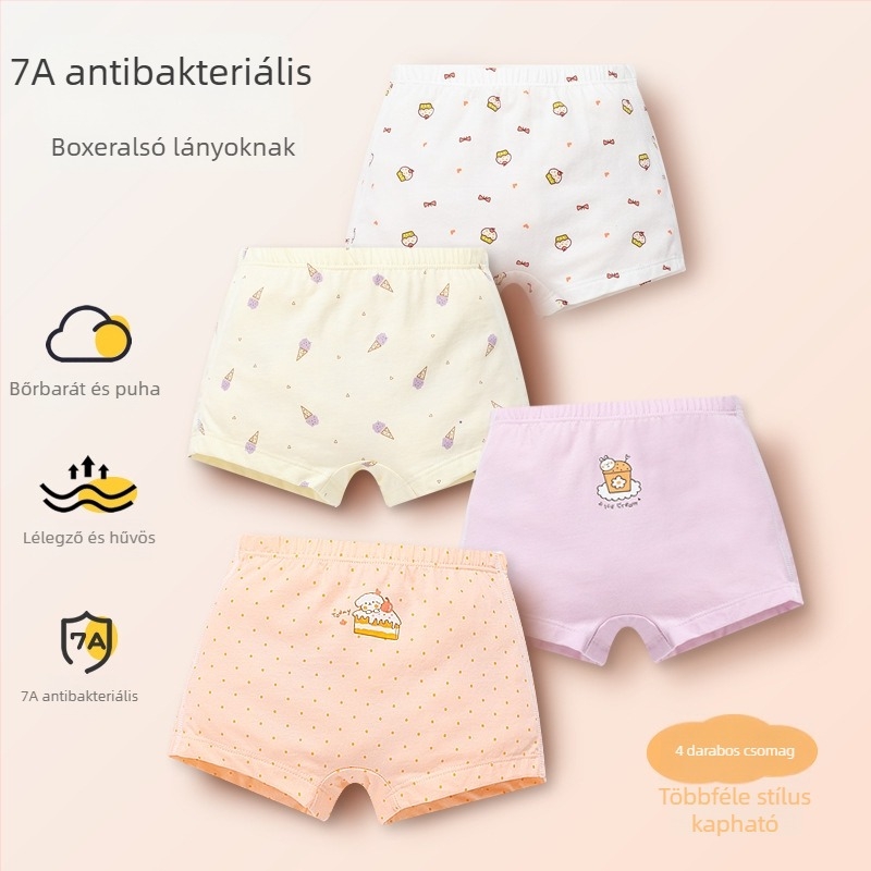 Lányoknak szánt boxeralsó, 95% pamut, A osztály, antibakteriális, 3–8 éveseknek, egész évben