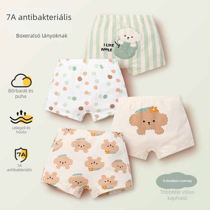 Lányoknak szánt boxeralsó, 95% pamut, A osztály, antibakteriális, 3–8 éveseknek, egész évben