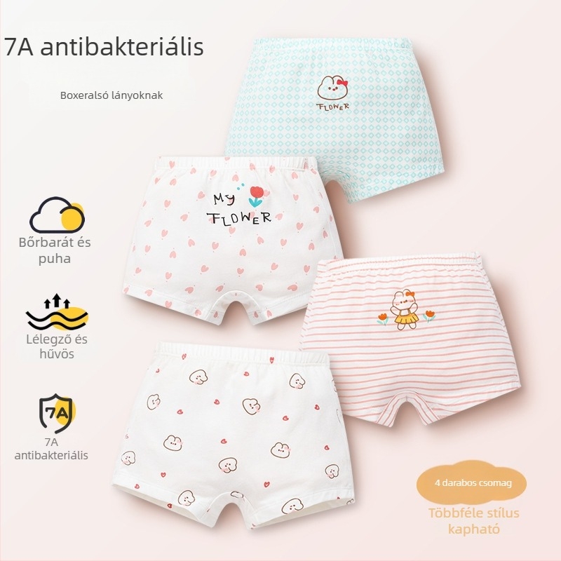 Lányoknak szánt boxeralsó, 95% pamut, A osztály, antibakteriális, 3–8 éveseknek, egész évben