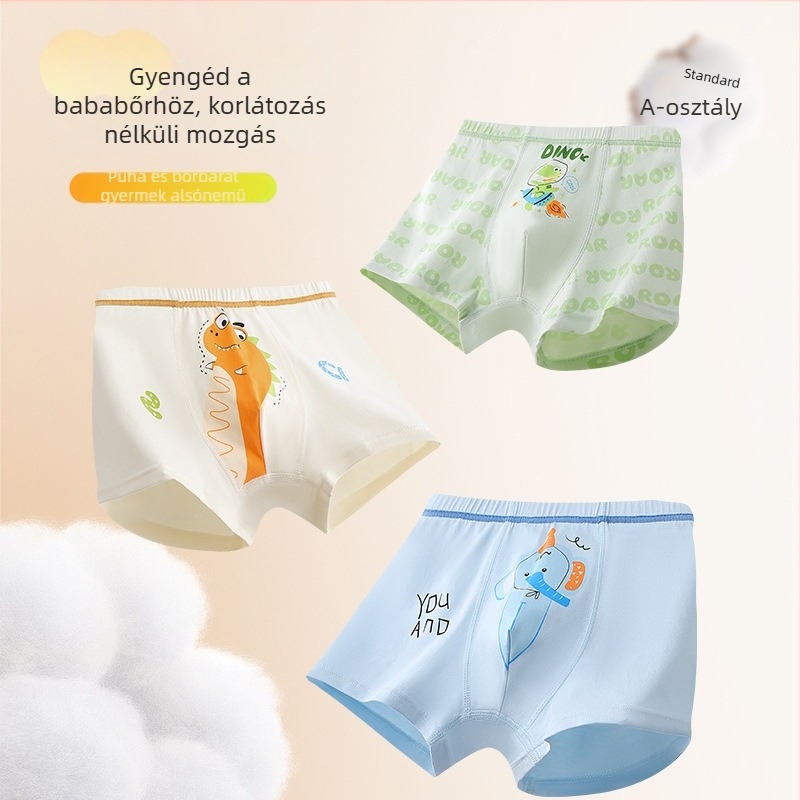 Gyermekek pamut alsónadrág fiúknak karikatúra mintával, antibakteriális boxer rövidnadrág, középméret 3-8 éveseknek.