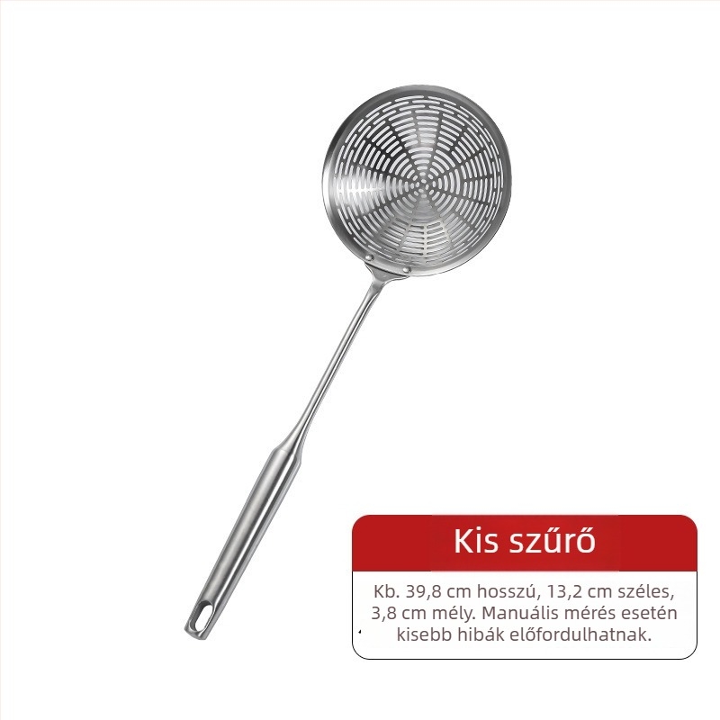 304 rozsdamentes acélból készült nagy méretű élelmiszer-minőségű szűrőkanál hosszú nyelekkel, nokedli és tészta számára