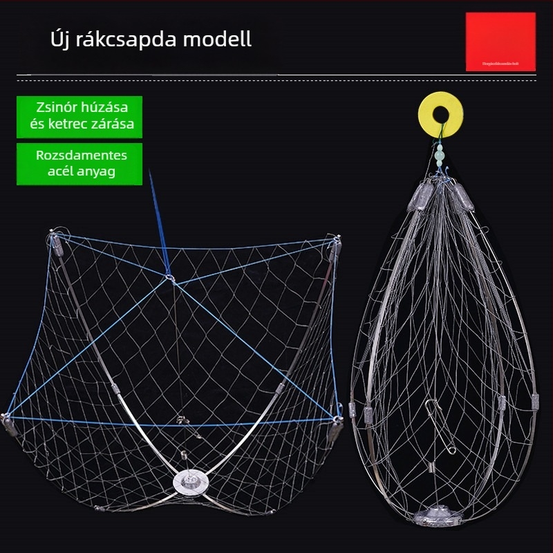 Súlyozott négyzet alakú rákfogó háló, automatikus nyitás-zárású ketrec, nagy szemű rugó, négyszögletes rákcsapda
