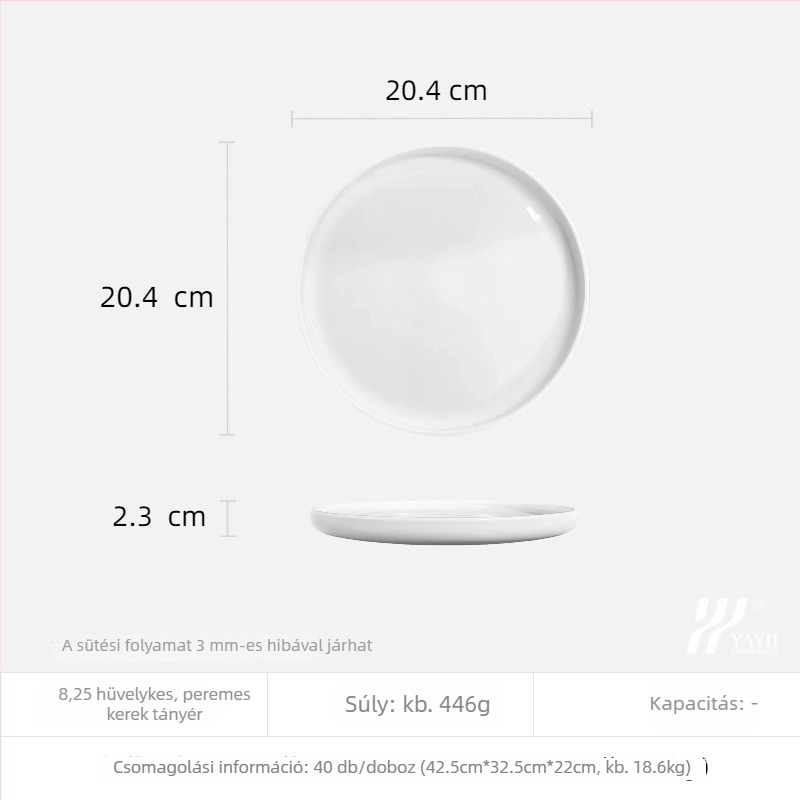 Fehér kerámia nyugati stílusú steakhez, magas hőmérsékletnek ellenálló porcelán, gyümölcs- és desszerttál, kör alakú, alacsony peremmel
