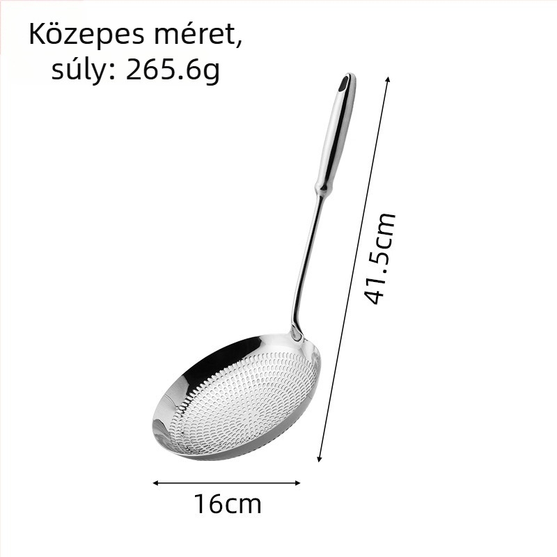 316L rozsdamentes acélból készült nagy méretű szűrőkanál tészta és gombócok számára, hálós szűrő forró fazékhoz és sütéshez