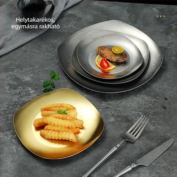 Koreai kimchi tál rozsdamentes acélból, négyzet alakú, négy sarka van, otthoni használatra, koreai konyha és barbecue, retró harapnivaló tál