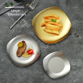 Koreai kimchi tál rozsdamentes acélból, négyzet alakú, négy sarka van, otthoni használatra, koreai konyha és barbecue, retró harapnivaló tál