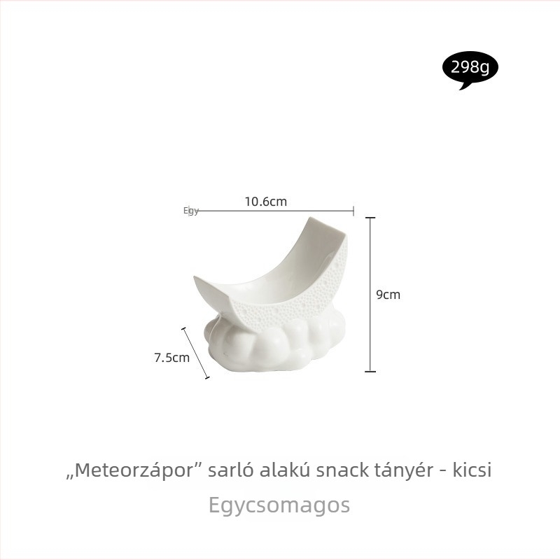 Hold alakú kerámia szósztál, szabálytalan forma, modern minimalist stílus, mikrohullámú sütőben használható, alglazúros felülettel, átmérő 10 cm