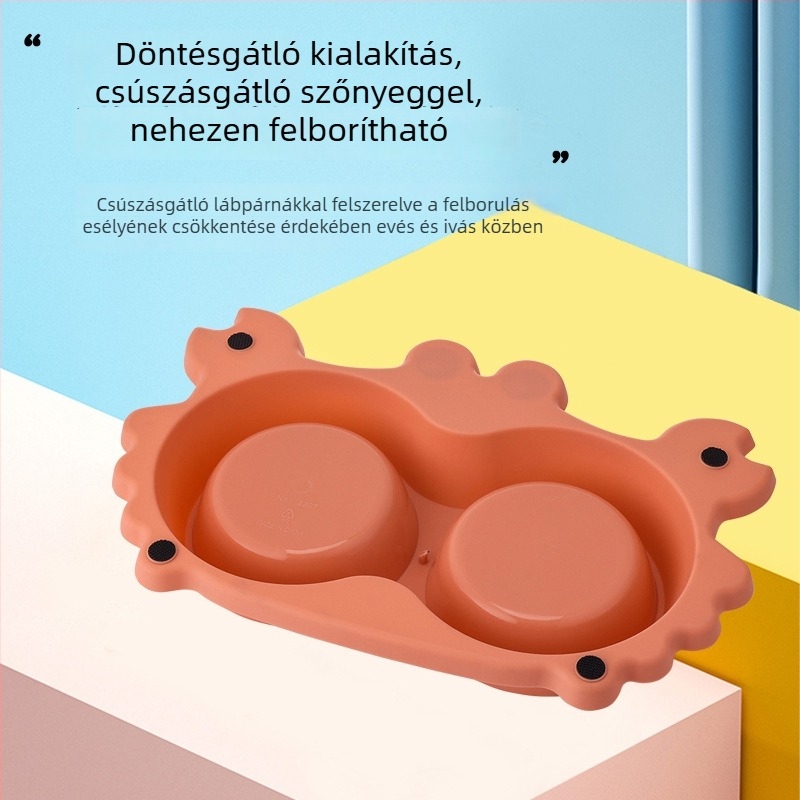 Lassú etetésre tervezett szőnyeg dupla tálakkal, kiömlés elleni, macska és kutya számára, rozsdamentes acél