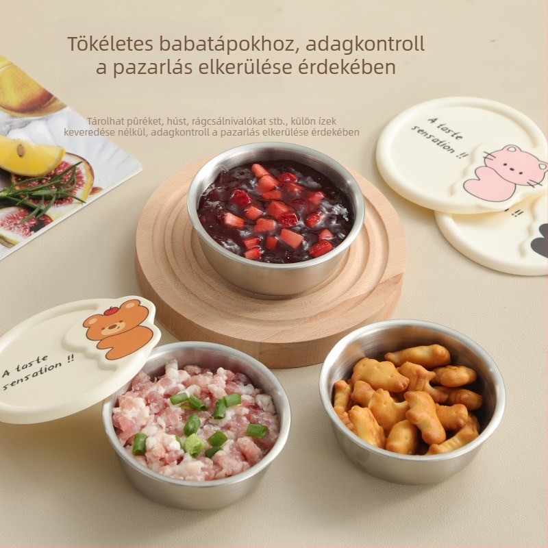 304 rozsdamentes acélból készült mini ebédes tál fedővel gyerekeknek - hordozható, légmentesen záródó, ütésálló, ellenáll a magas hőmérsékletnek