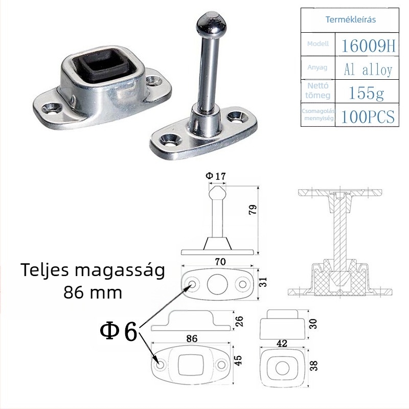 Ötvözetből készült ajtóstopper furgonhoz, rozsdamentes, új modell nagy ellenállással