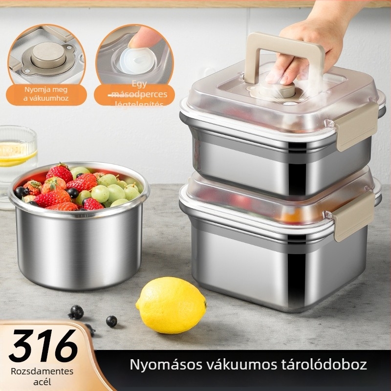 Rozsdamentes acél vákuumzáras tárolódoboz ebédhez, megerősített, nagy kapacitású, hűtőben tárolható, zárható