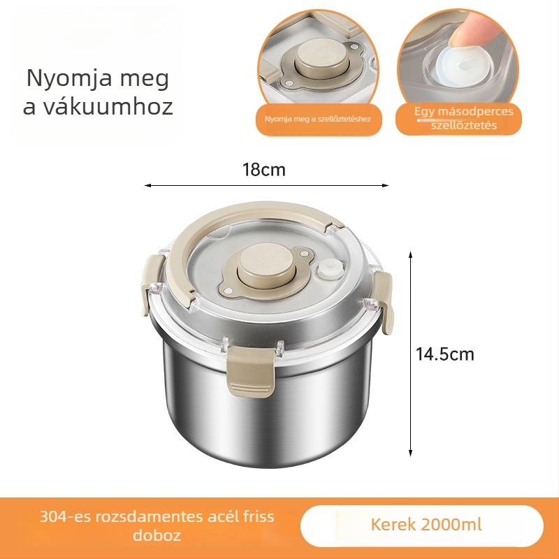 Rozsdamentes acél vákuumzáras tárolódoboz ebédhez, megerősített, nagy kapacitású, hűtőben tárolható, zárható