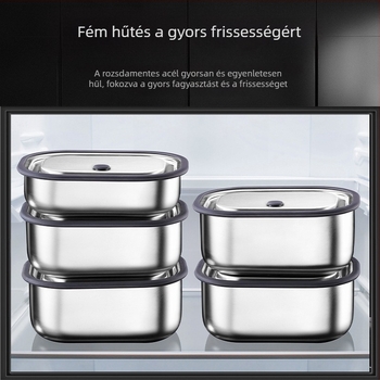 Zárt hőszigetelt ebédes doboz fedéllel, téglalap alakú, 304 rozsdamentes acélból, 800–1000 ml