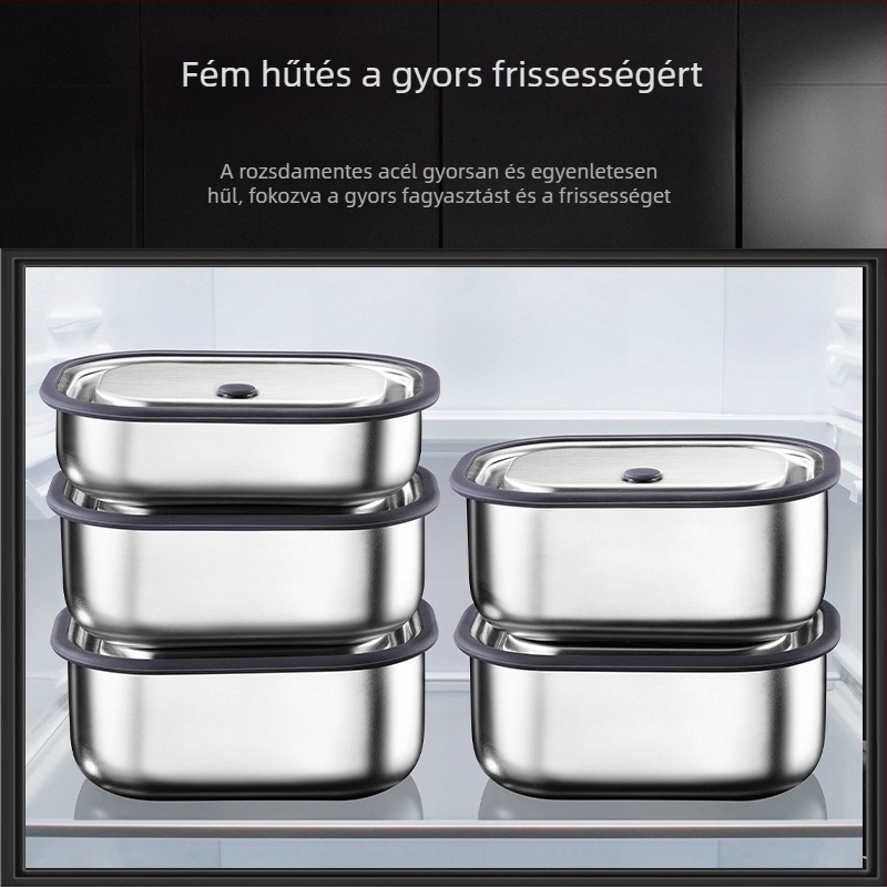 Zárt hőszigetelt ebédes doboz fedéllel, téglalap alakú, 304 rozsdamentes acélból, 800–1000 ml