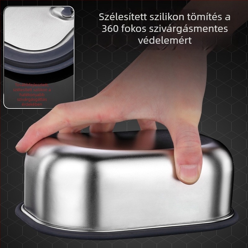 Zárt hőszigetelt ebédes doboz fedéllel, téglalap alakú, 304 rozsdamentes acélból, 800–1000 ml